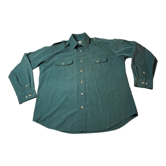 Cabelas Vintage Shirt Mens Large Green Long Sleeve Button Down Safari FADED - Picture 1 of 9